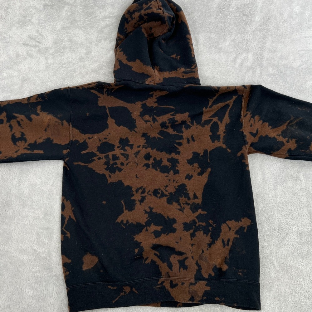 Bowery Bleach Dye Skeleton Hand Hoodie S Black Brown Women Streetwear Grunge - Picture 2 of 8